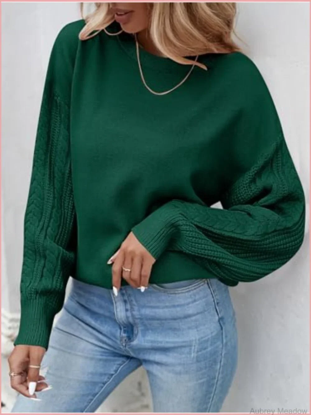 Women's Chunky Cable Knit Oversized Pullover Sweater Crew Neck Long Sleeve - Picture 2 of 7